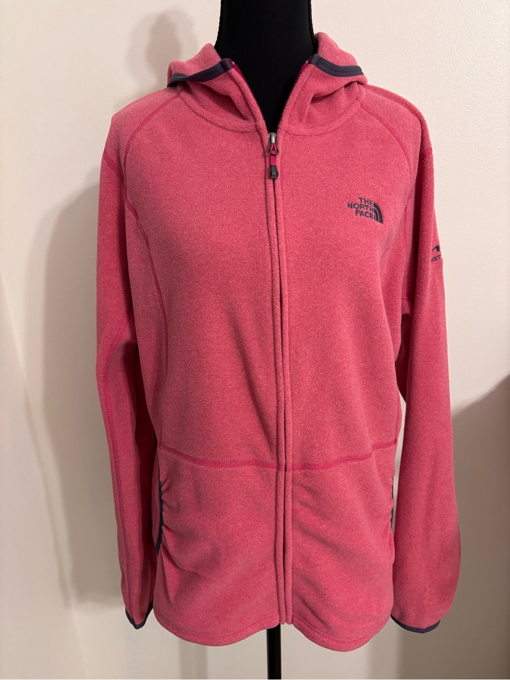 The North Face Women’s XL Pink with gray trim full zip fleece jacket hoodie logo